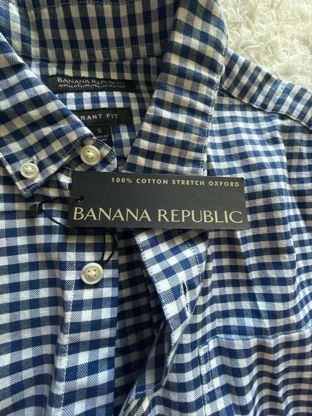 Banana Republic Grant Fit Gingham Long Sleeve Cotton Stretch Oxford Shirt